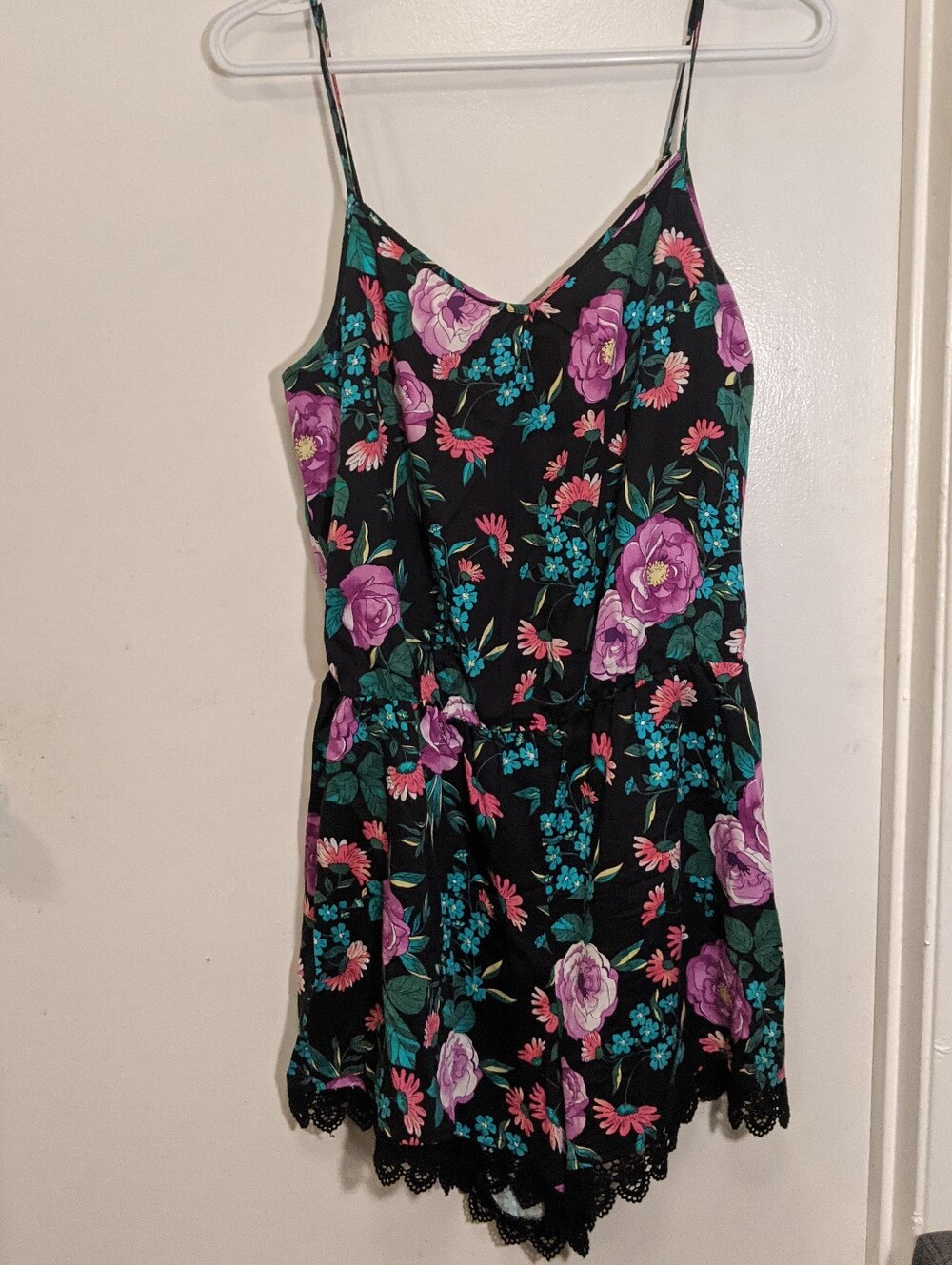 Flower Jumper Decree Black Floral Lace-Trim Romper